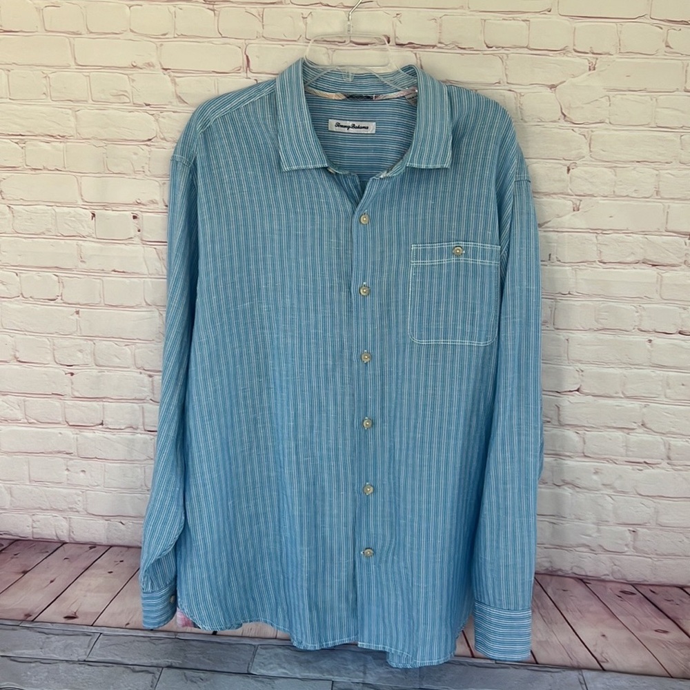 NWOT Tommy Bahama linen blend striped long sleeve shirt size XL